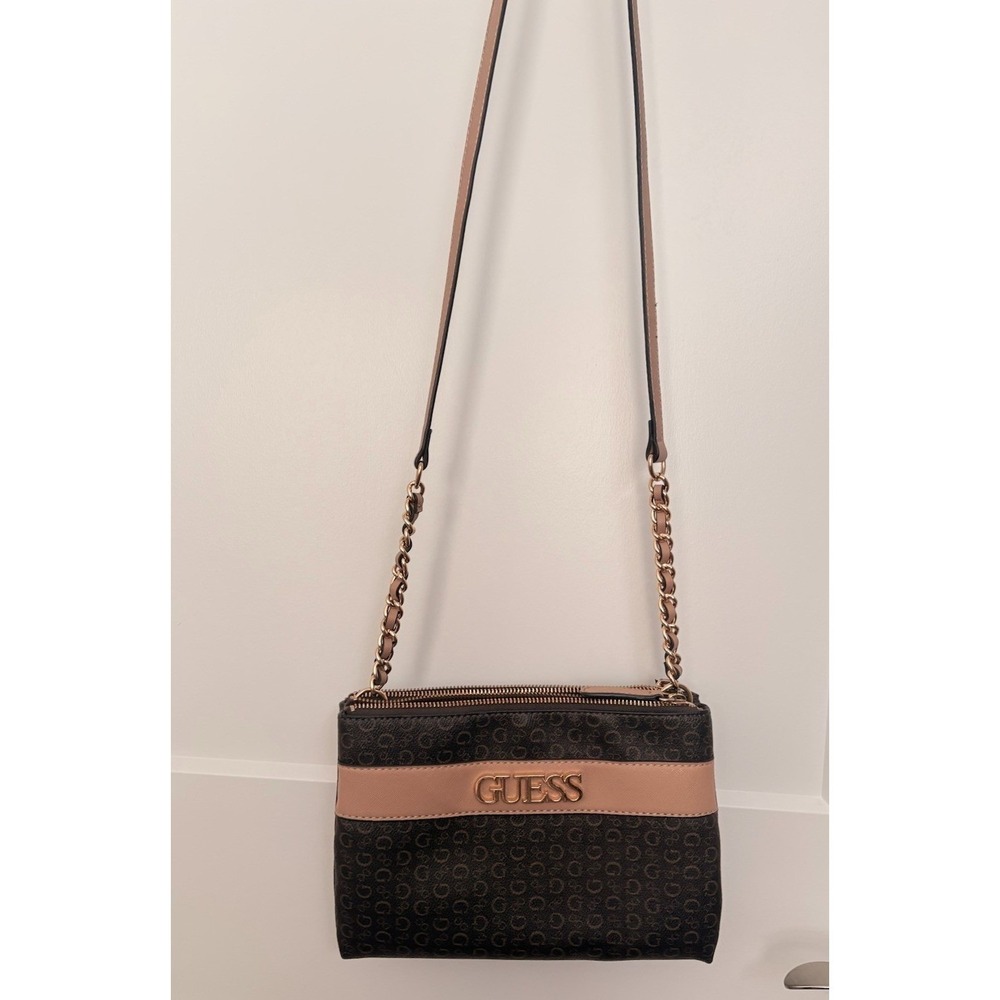 NEW Guess Brooker Logo Crossbody Bag Brown Monogram Small